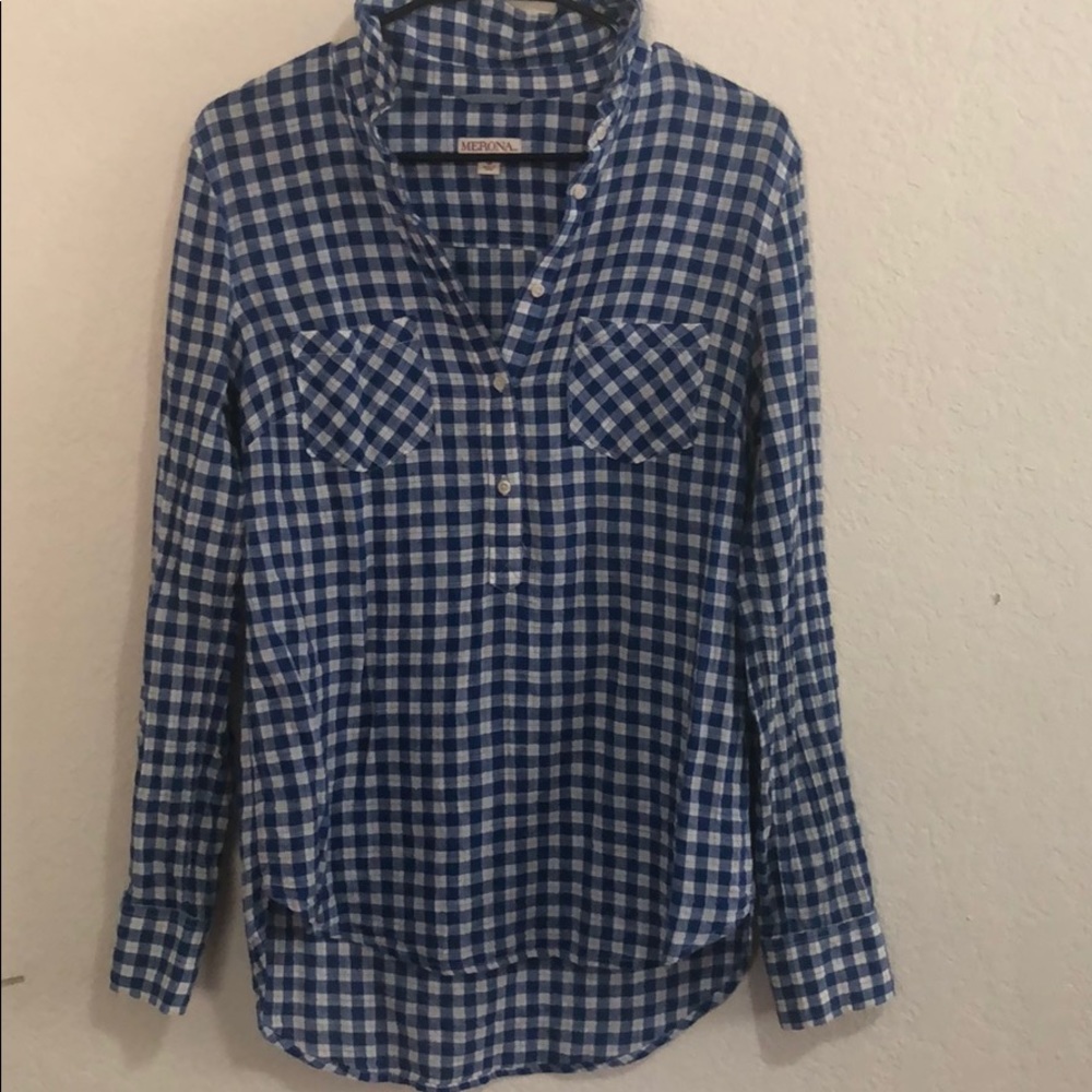 Women’s Merona Blue Plaid half buttonup longsleeve